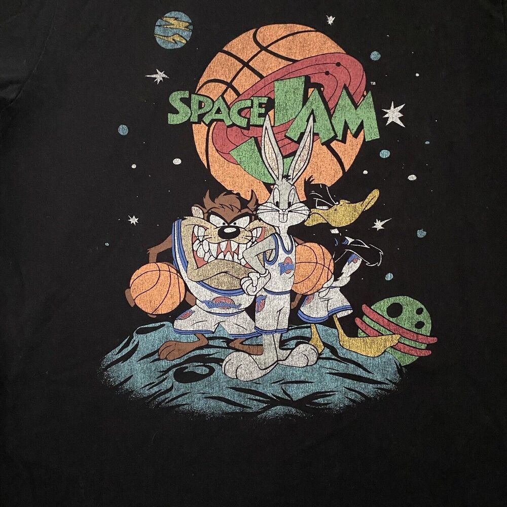 Space Jam T-Shirt Adult‎ Large Black Front Graphic Bugs Taz Daffy Y2K Cartoon - Picture 3 of 9